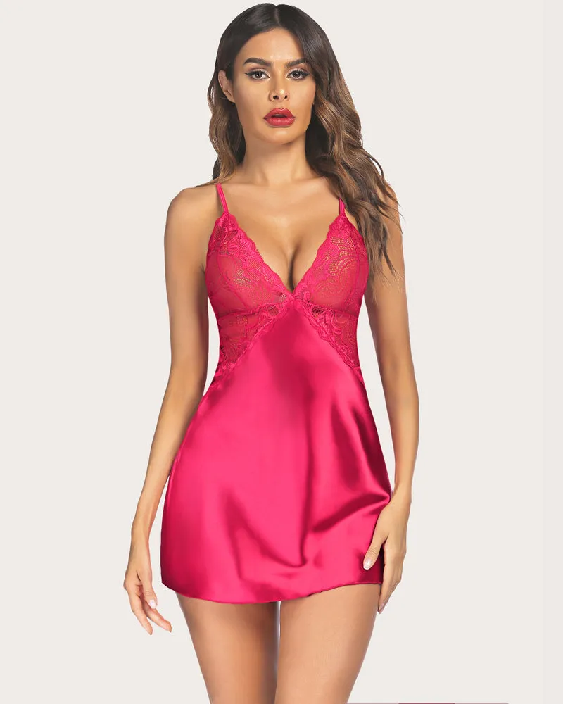 Heart Print Nightwear Lace Satin Dress