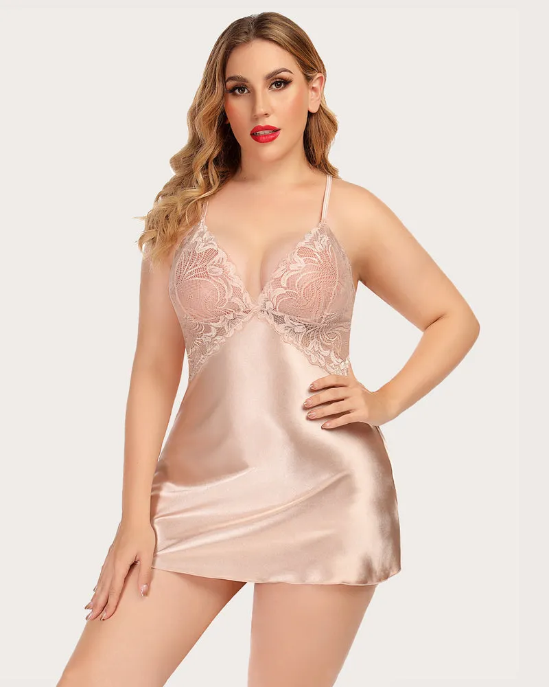 Lace V Neck Satin Nightwear