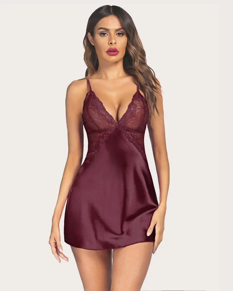 Lace V Neck Satin Nightwear