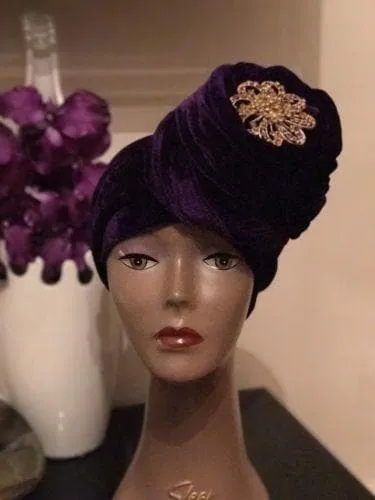 Large Velvet Turban headwraps | Premade Turban Chemo cap