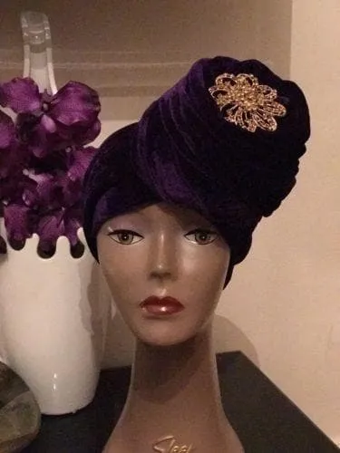 Large Velvet Turban headwraps | Premade Turban Chemo cap