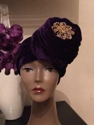 Large Velvet Turban headwraps | Premade Turban Chemo cap