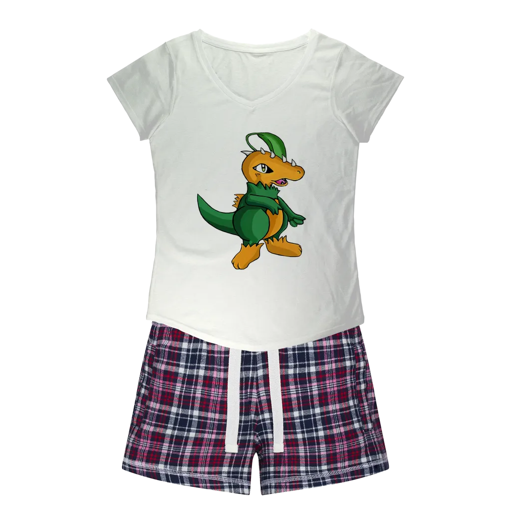 Leafasaur Women's Sleepy Tee and Flannel Short