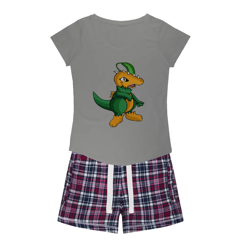 Leafasaur Women's Sleepy Tee and Flannel Short