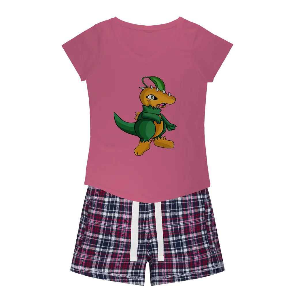 Leafasaur Women's Sleepy Tee and Flannel Short