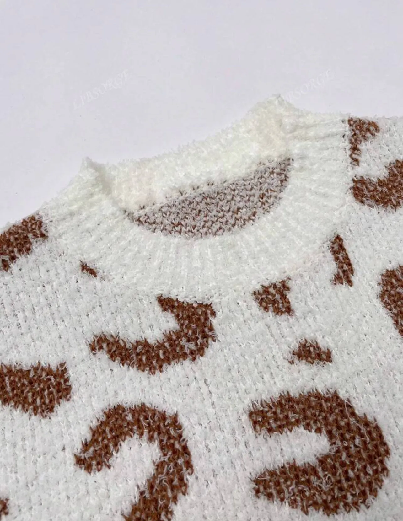 Leopard Print Cozy Plush Lounge Set with Long Sleeve Pullover and Shorts