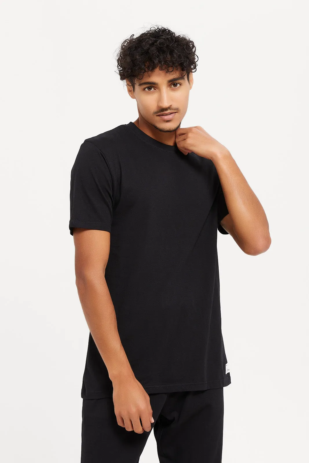 Men Black Plain Nightwear Set (2 Piece)