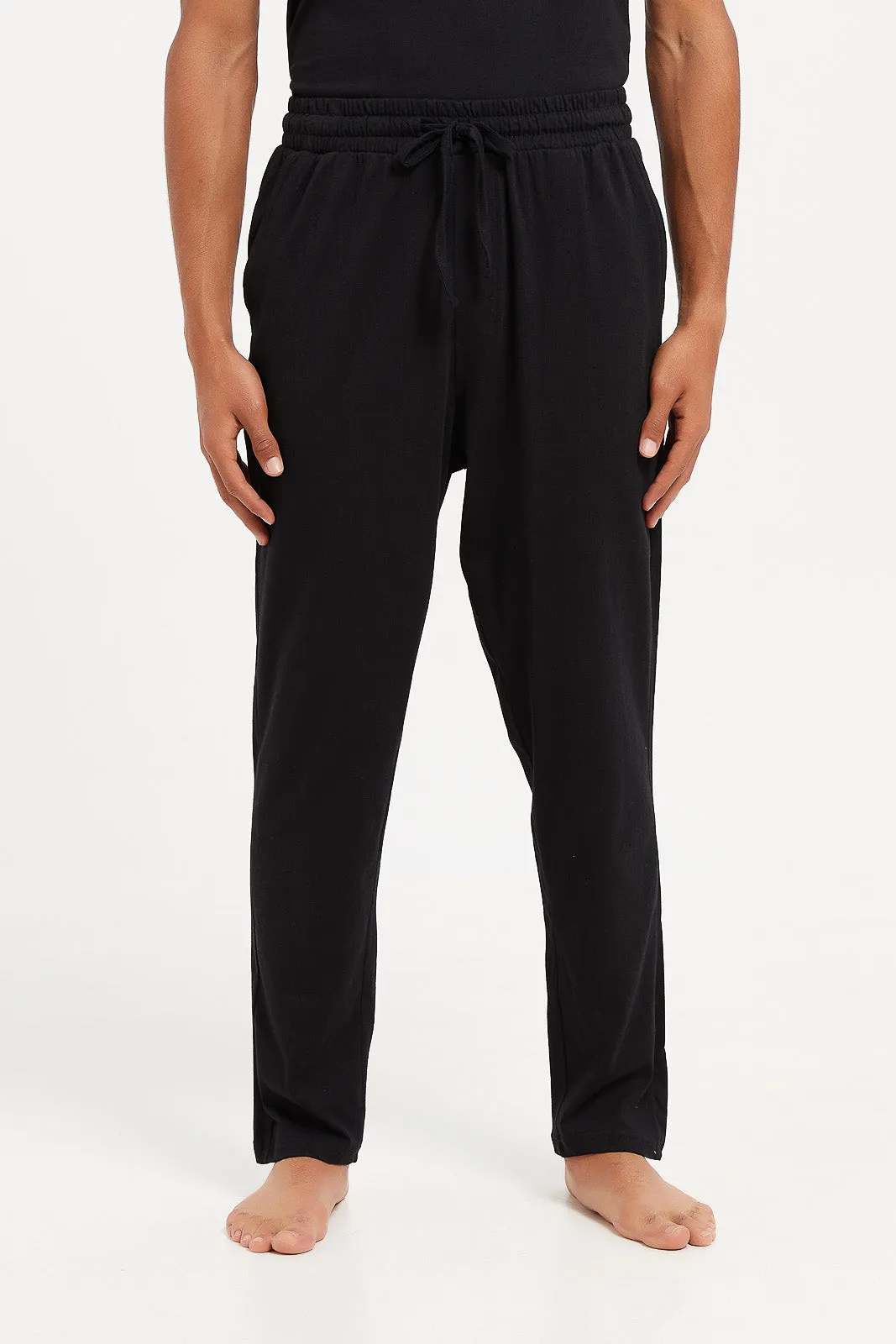 Men Black Plain Nightwear Set (2 Piece)