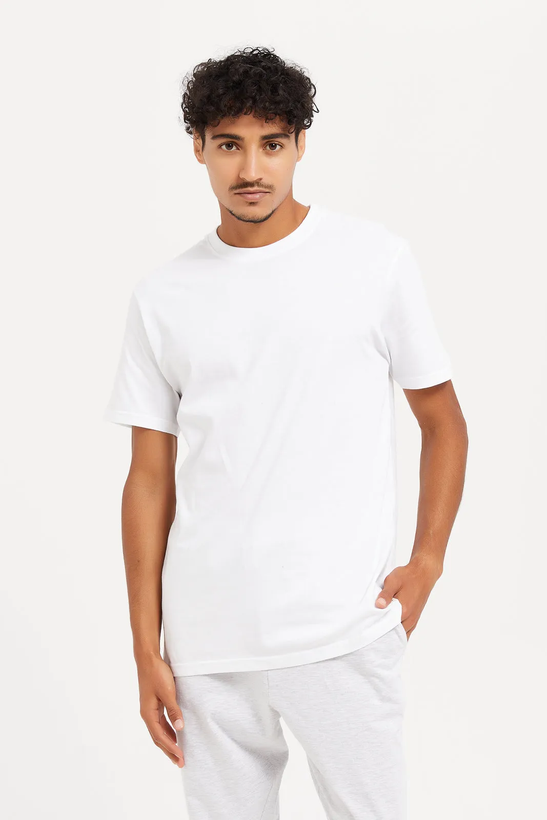 Men White Plain Nightwear Set (2 Piece)