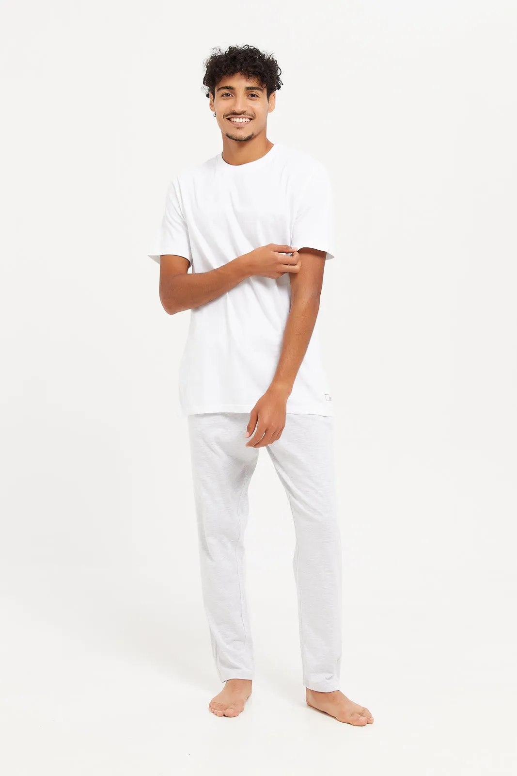 Men White Plain Nightwear Set (2 Piece)