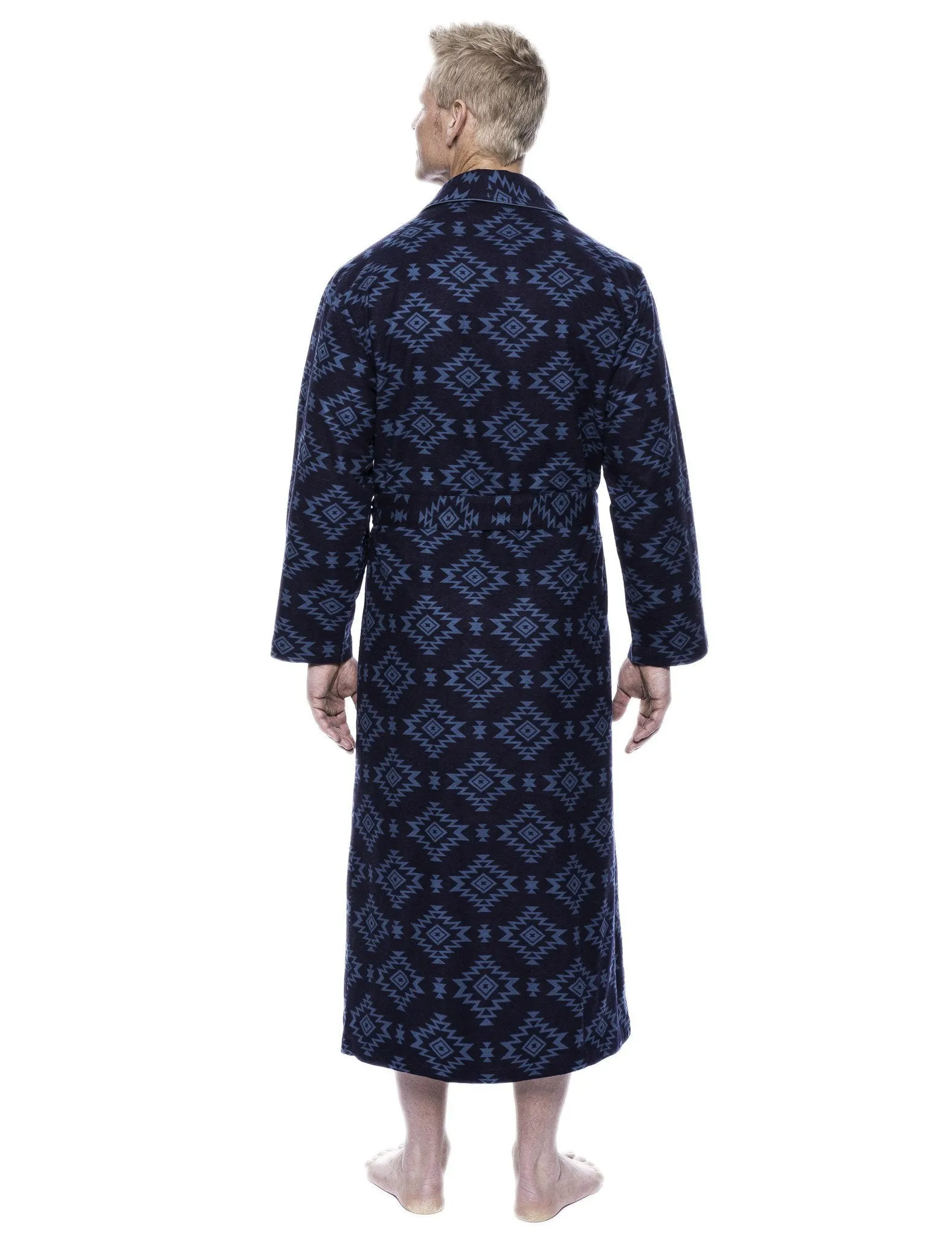 Men's 100% Cotton Flannel Long Robe - Aztec Navy/Teal