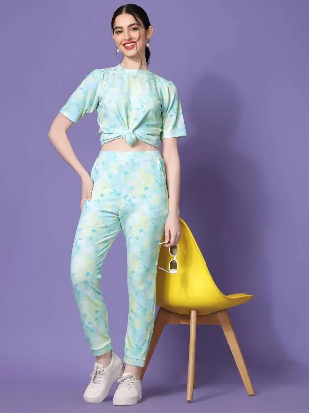 Mesmerizing Hues Blue-Green Tie-Dye Printed Co-ord Set