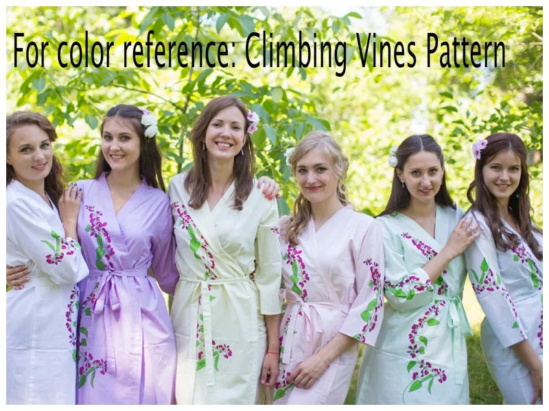 Mismatched Climbing Vines Patterned Bridesmaids Robes in Soft Tones