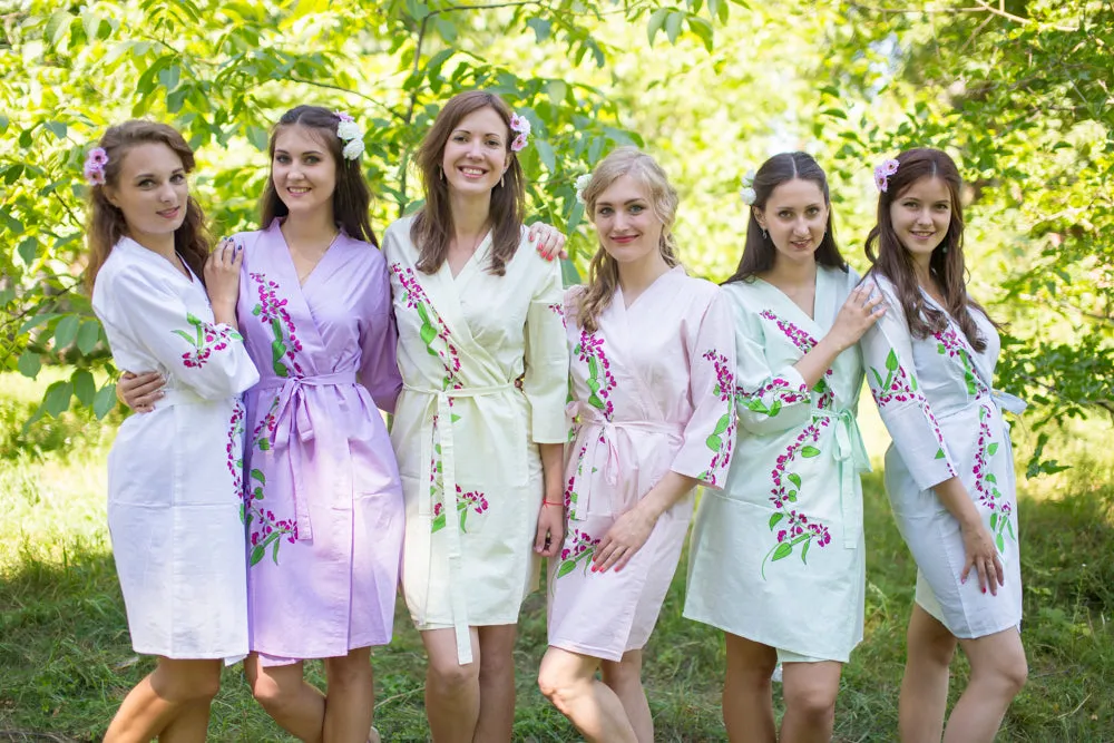 Mismatched Climbing Vines Patterned Bridesmaids Robes in Soft Tones