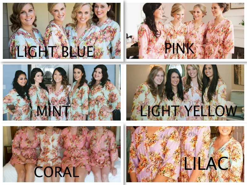 Mismatched Floral Posy Patterned Bridesmaids Robes in Soft Tones