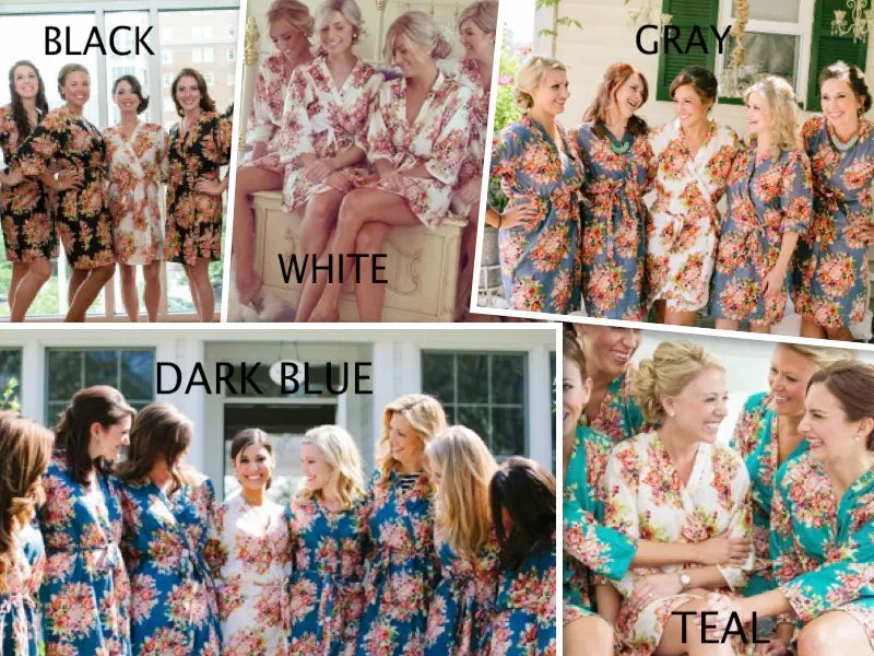 Mismatched Floral Posy Patterned Bridesmaids Robes in Soft Tones