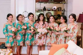 Mismatched Floral Posy Patterned Bridesmaids Robes in Soft Tones