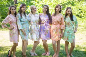 Mismatched Flower Rain Patterned Bridesmaids Robes in Soft Tones