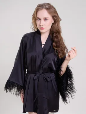 Mysthelle MIDNIGHT BLACK ROBE WITH FEATHER SLEEVES