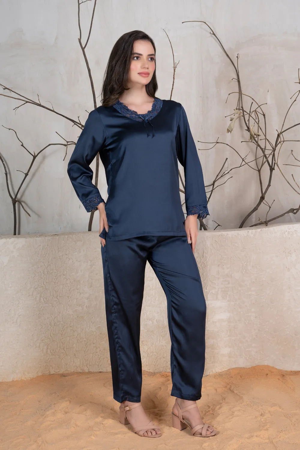 Navy Blue satin elegance Night suit