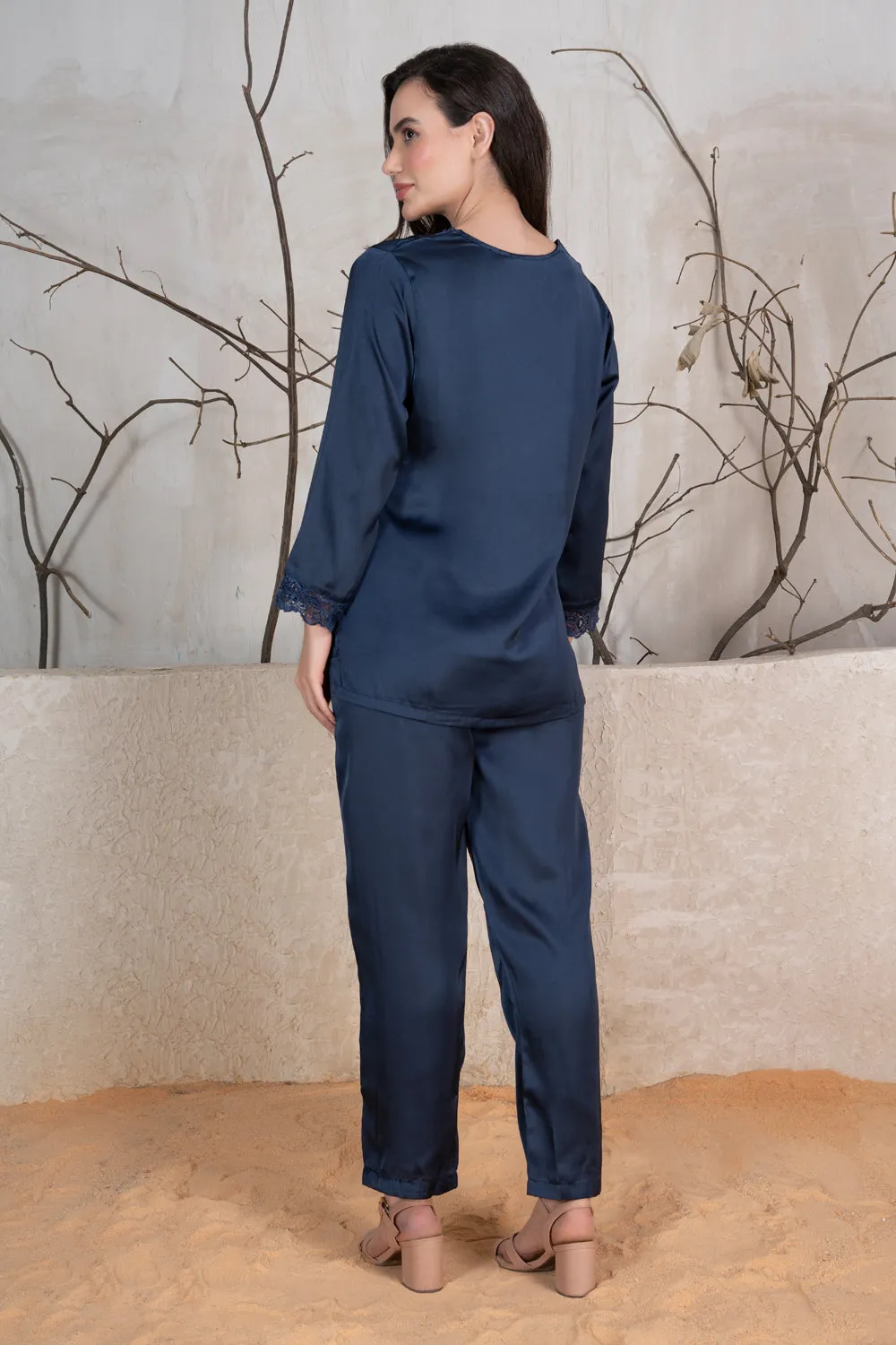 Navy Blue satin elegance Night suit