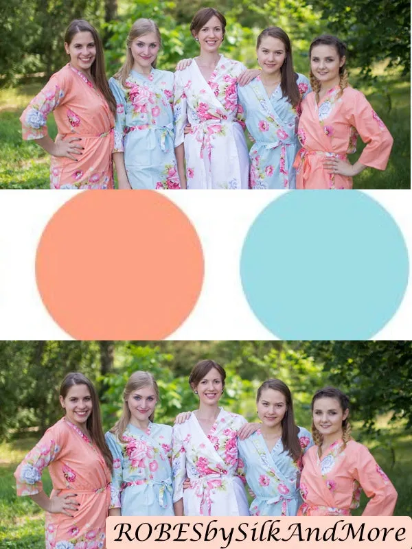 Peach & Light Blue Wedding Colors Bridesmaids Robes