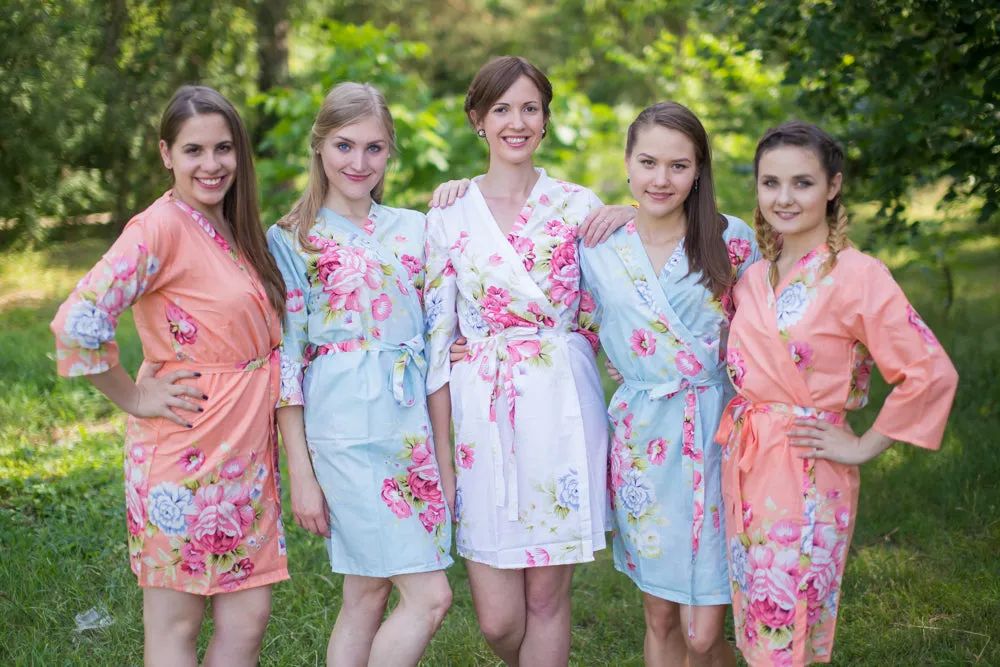 Peach & Light Blue Wedding Colors Bridesmaids Robes