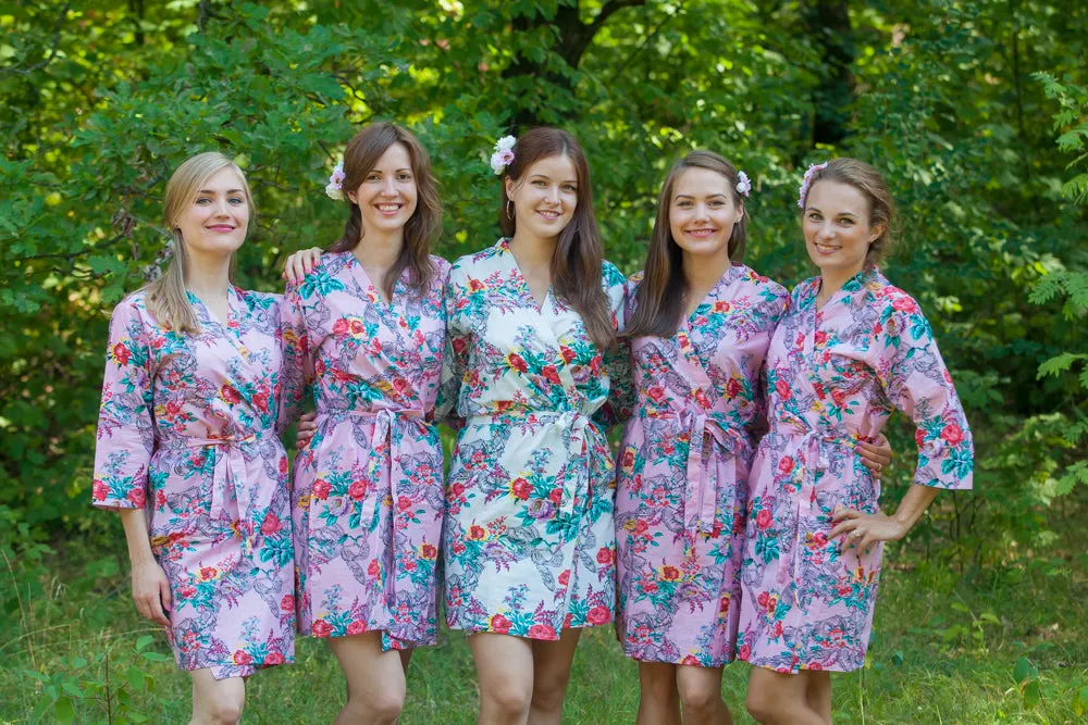 Pink Cute Bows Pattern Bridesmaids Robes