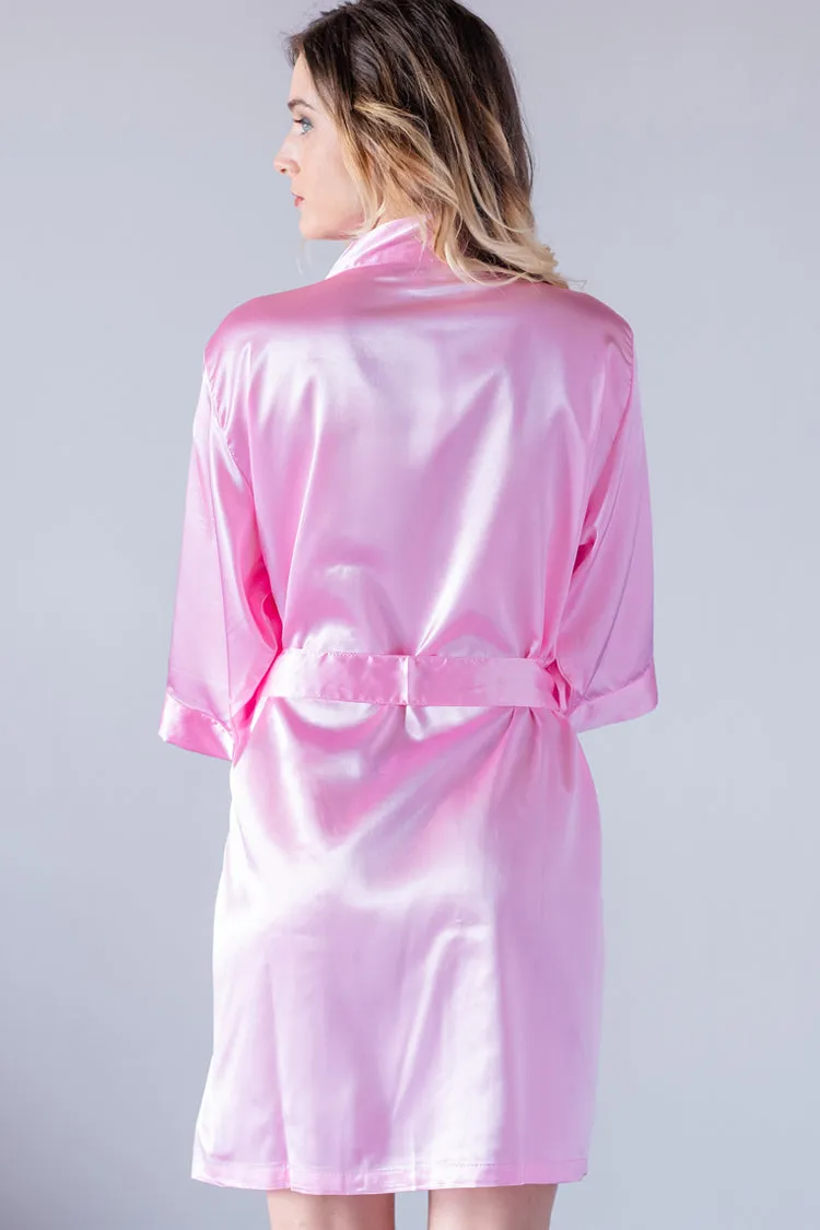 Pink Satin Kimono Robe