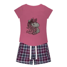 Pink Unicorn Women's Sleepy Tee and Flannel Short