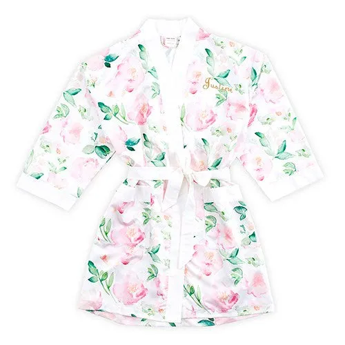 PINK WATERCOLOR FLORAL SILKY KIMONO ROBE ON WHITE