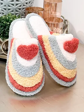 Rainbow/Heart Fuzzy Slippers