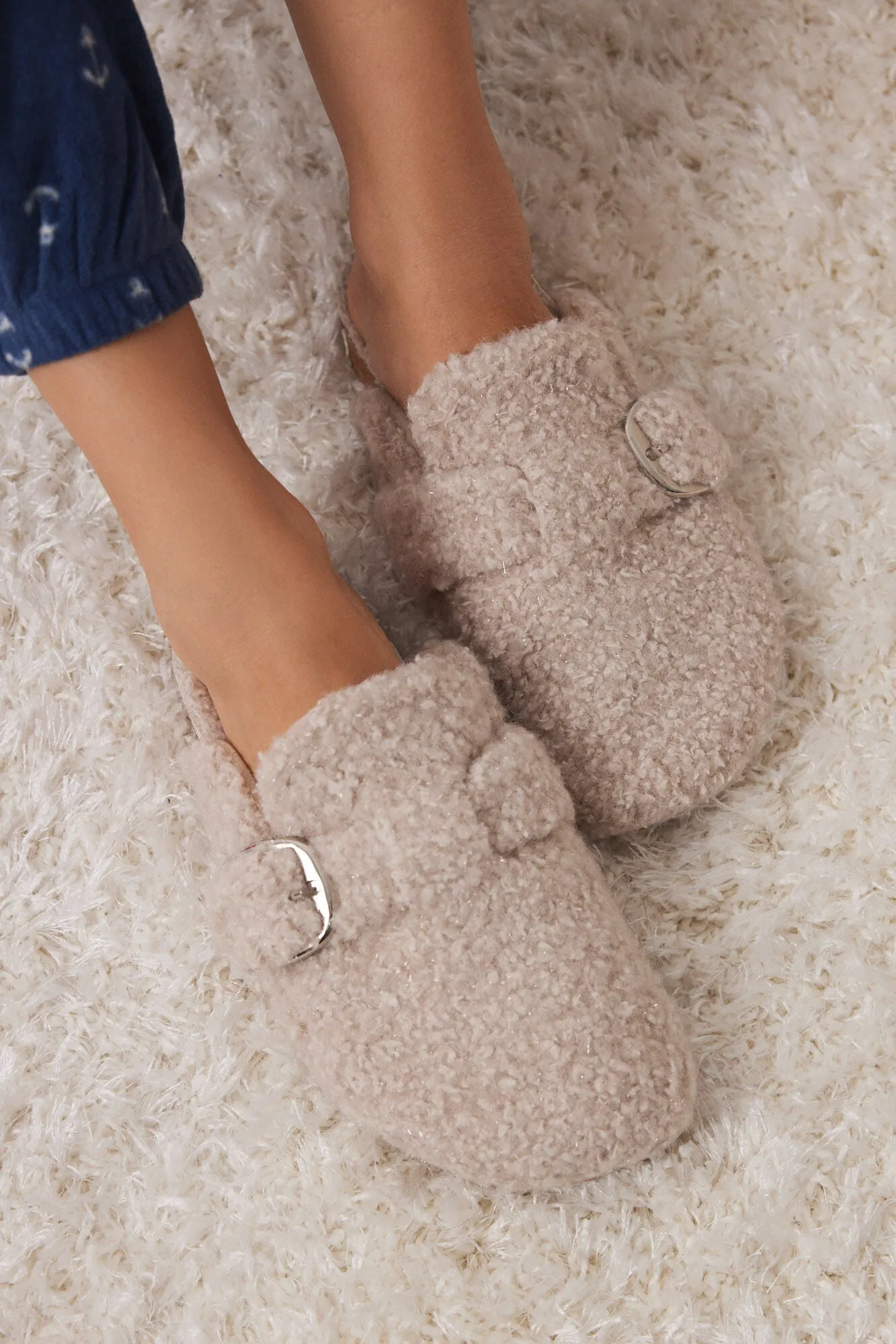 Raw faux shearling slippers