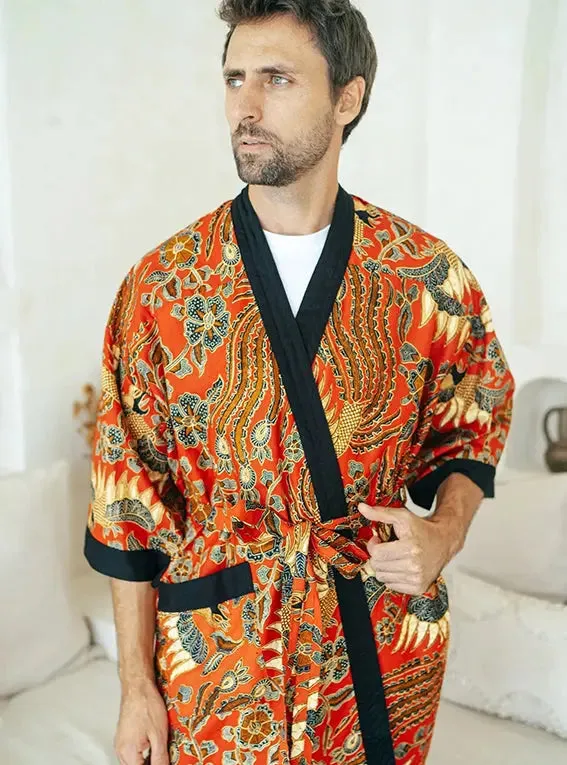 Red Men's Batik Robe