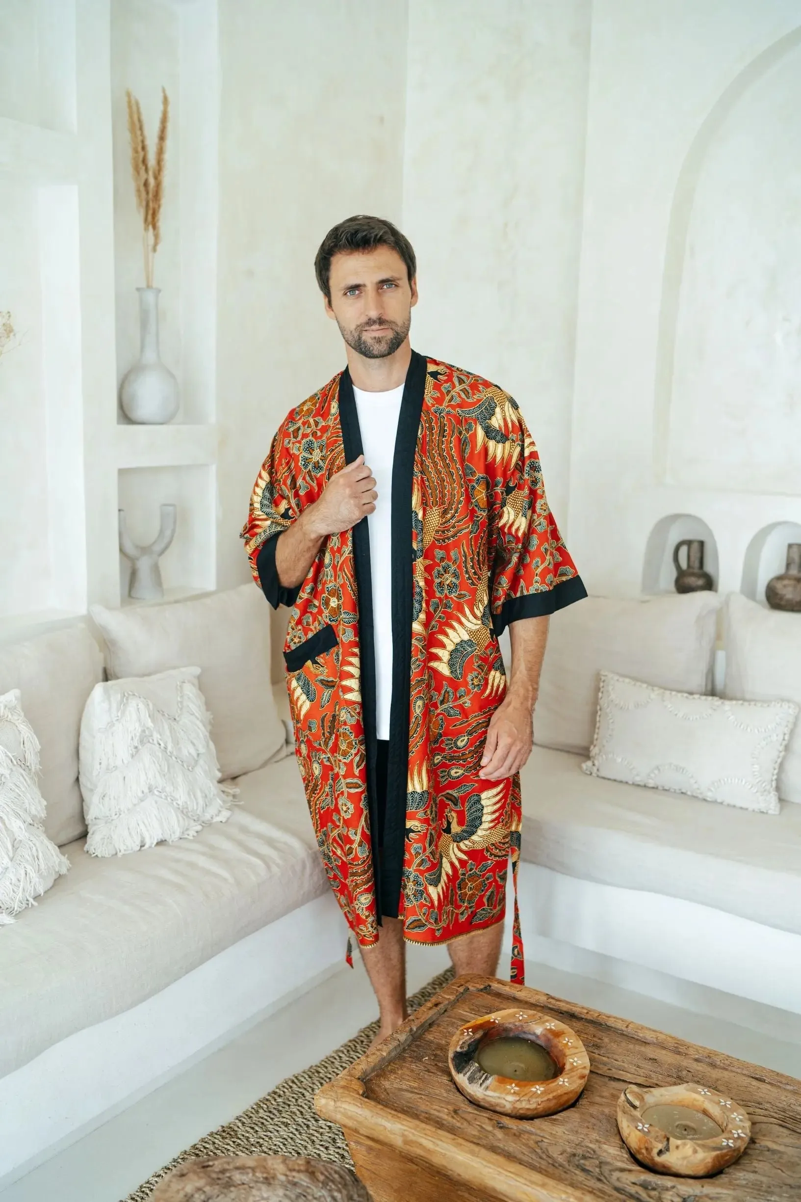 Red Men's Batik Robe