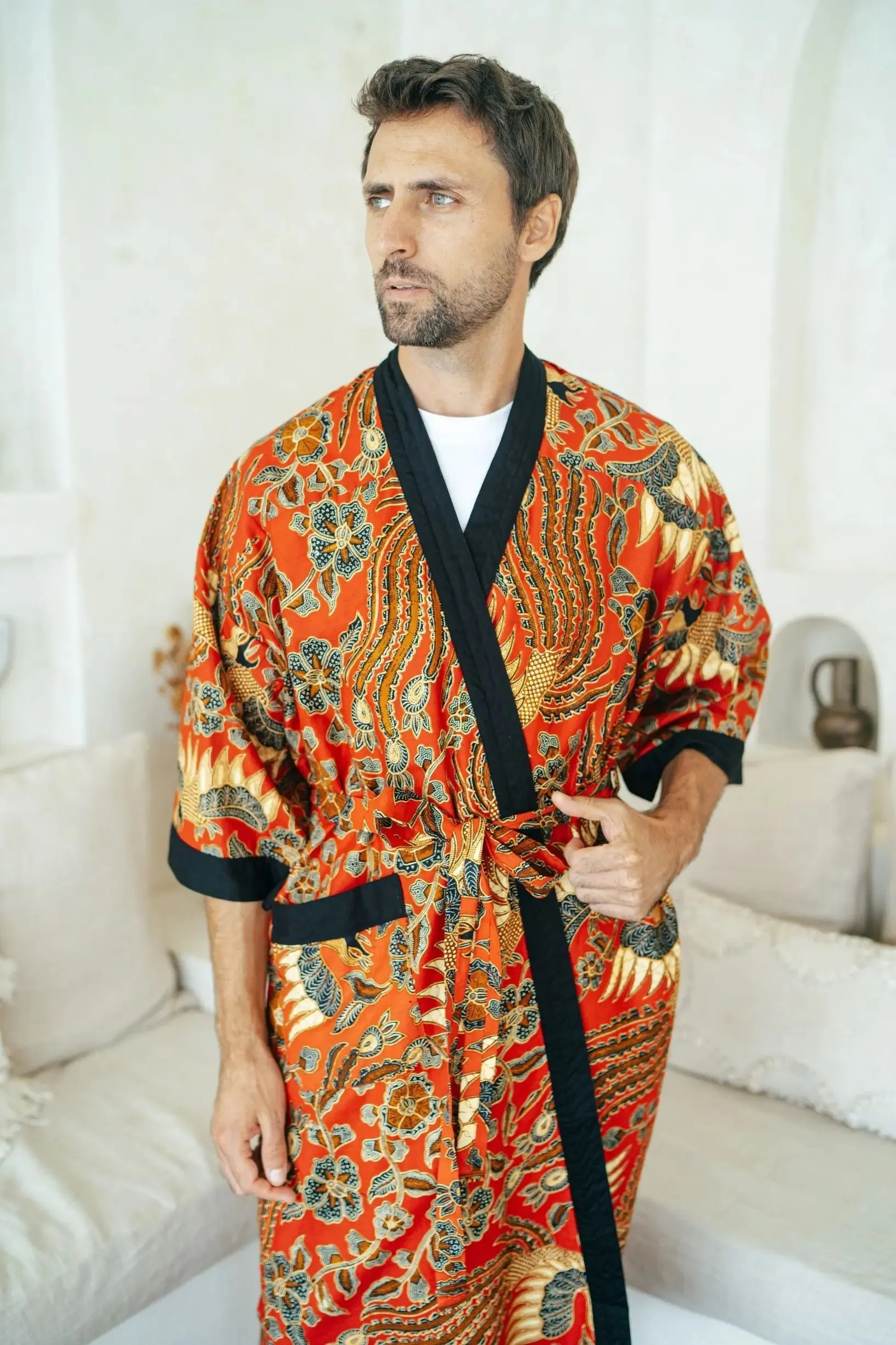 Red Men's Batik Robe