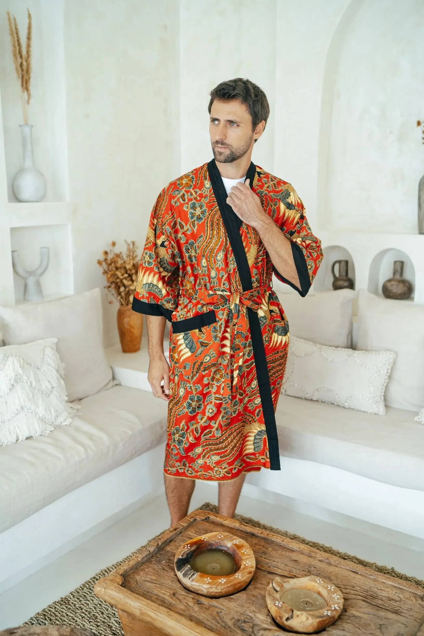 Red Men's Batik Robe