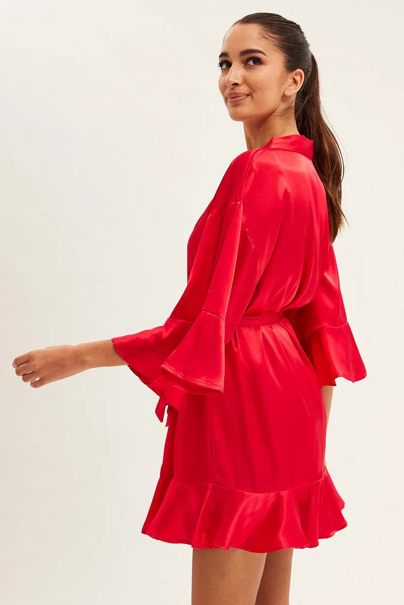 Red Satin Nightwear Robe