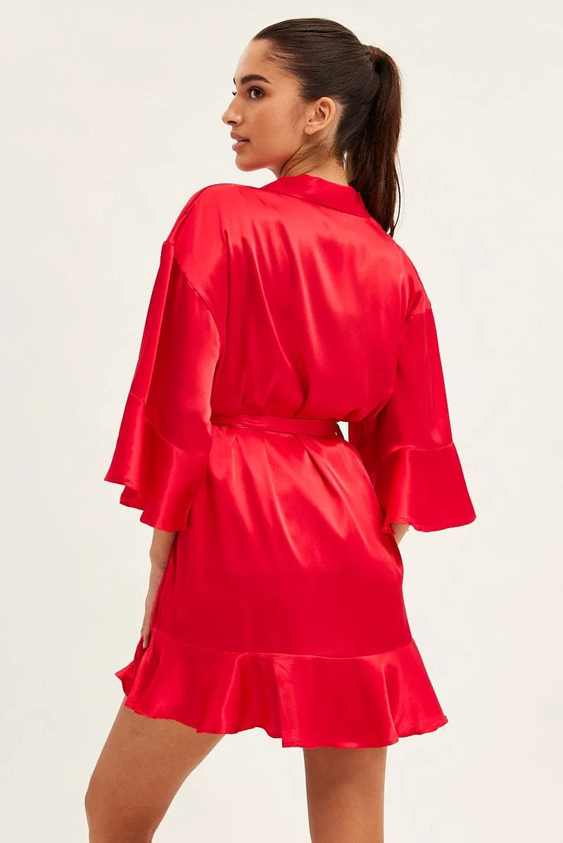 Red Satin Nightwear Robe