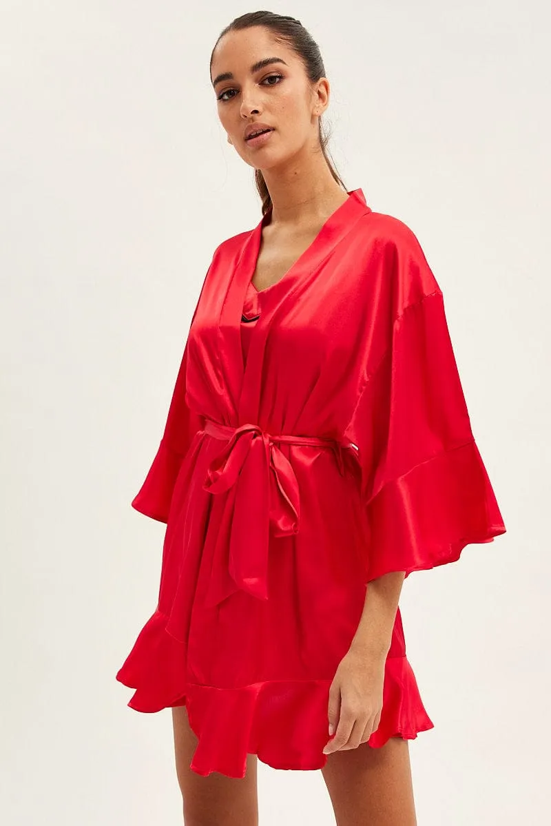 Red Satin Nightwear Robe