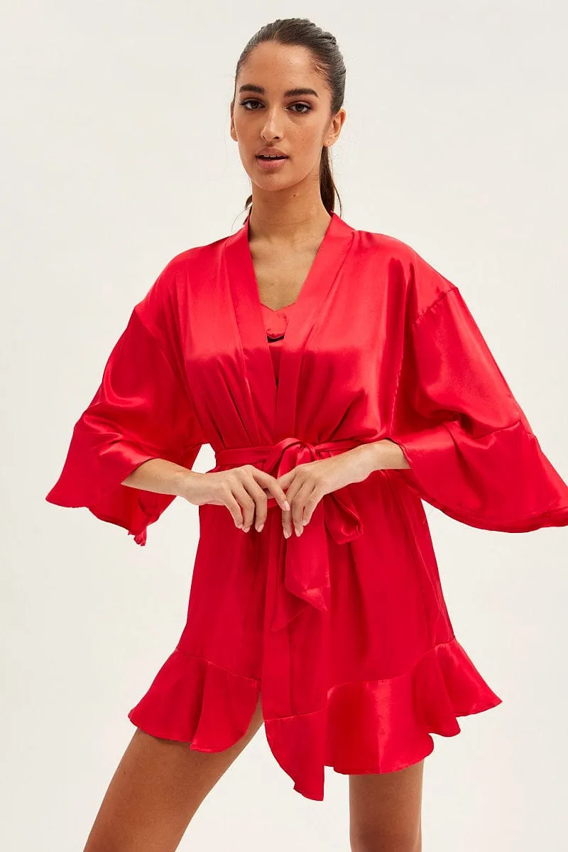 Red Satin Nightwear Robe