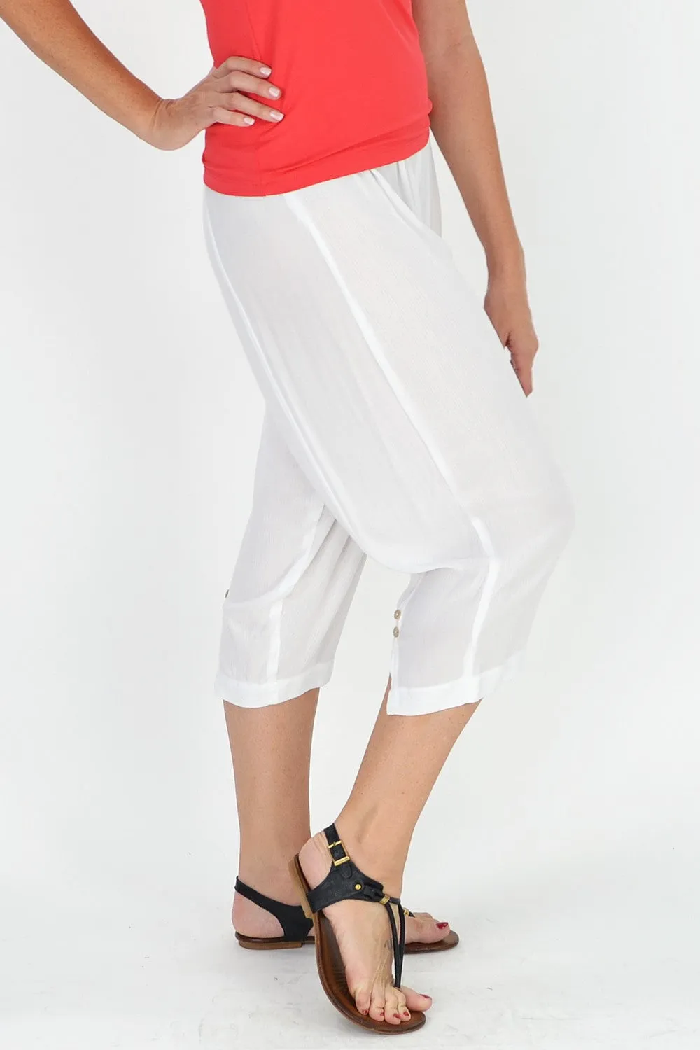 Relaxed White Rayon Pants