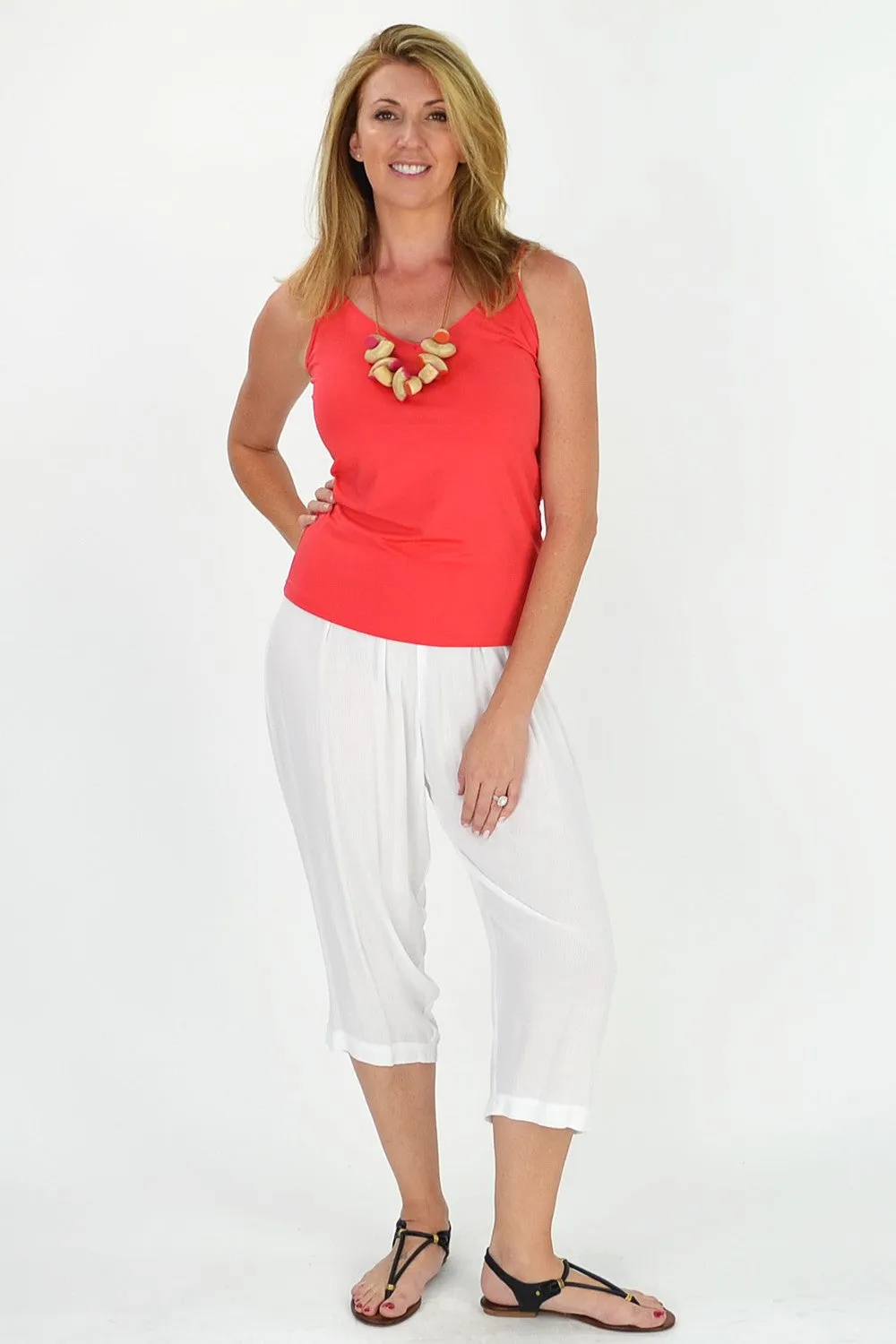 Relaxed White Rayon Pants