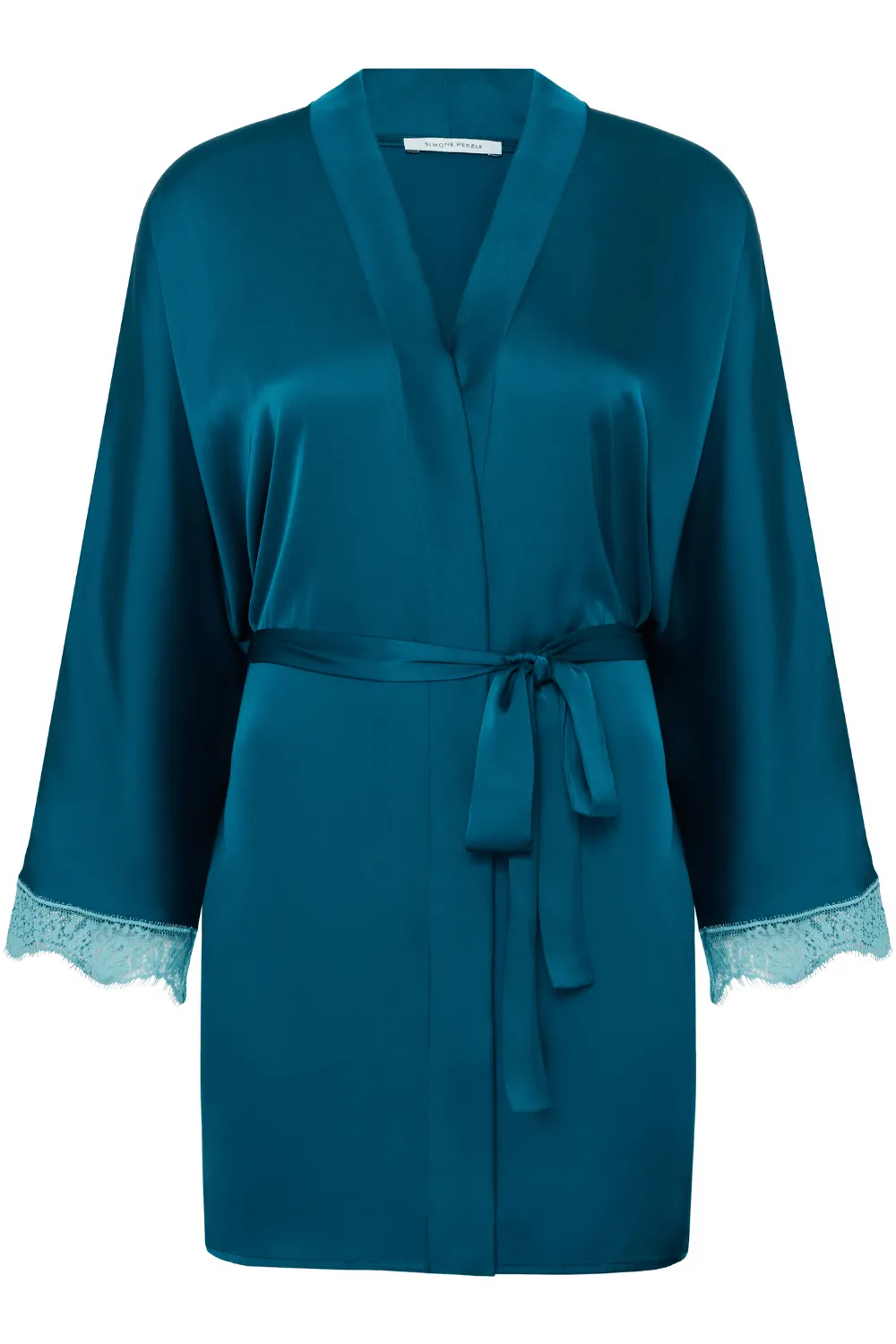 Satin Secrets Kimono Cyan Blue, Size L (UK 12-14)