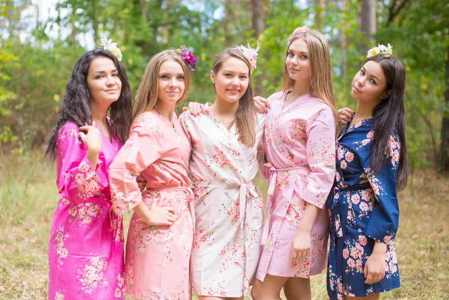 Shades of Pink and Navy Blue Wedding Colors Bridesmaids Robes