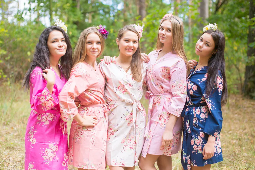 Shades of Pink and Navy Blue Wedding Colors Bridesmaids Robes