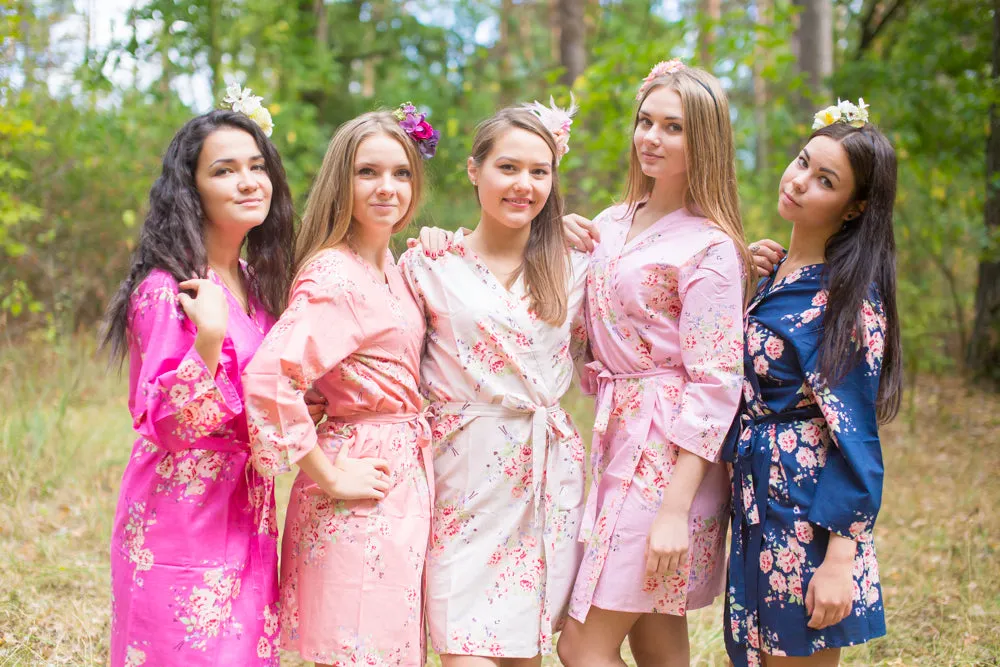 Shades of Pink and Navy Blue Wedding Colors Bridesmaids Robes