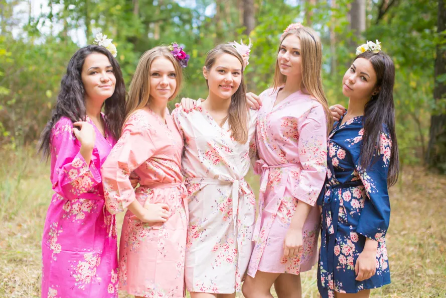 Shades of Pink and Navy Blue Wedding Colors Bridesmaids Robes