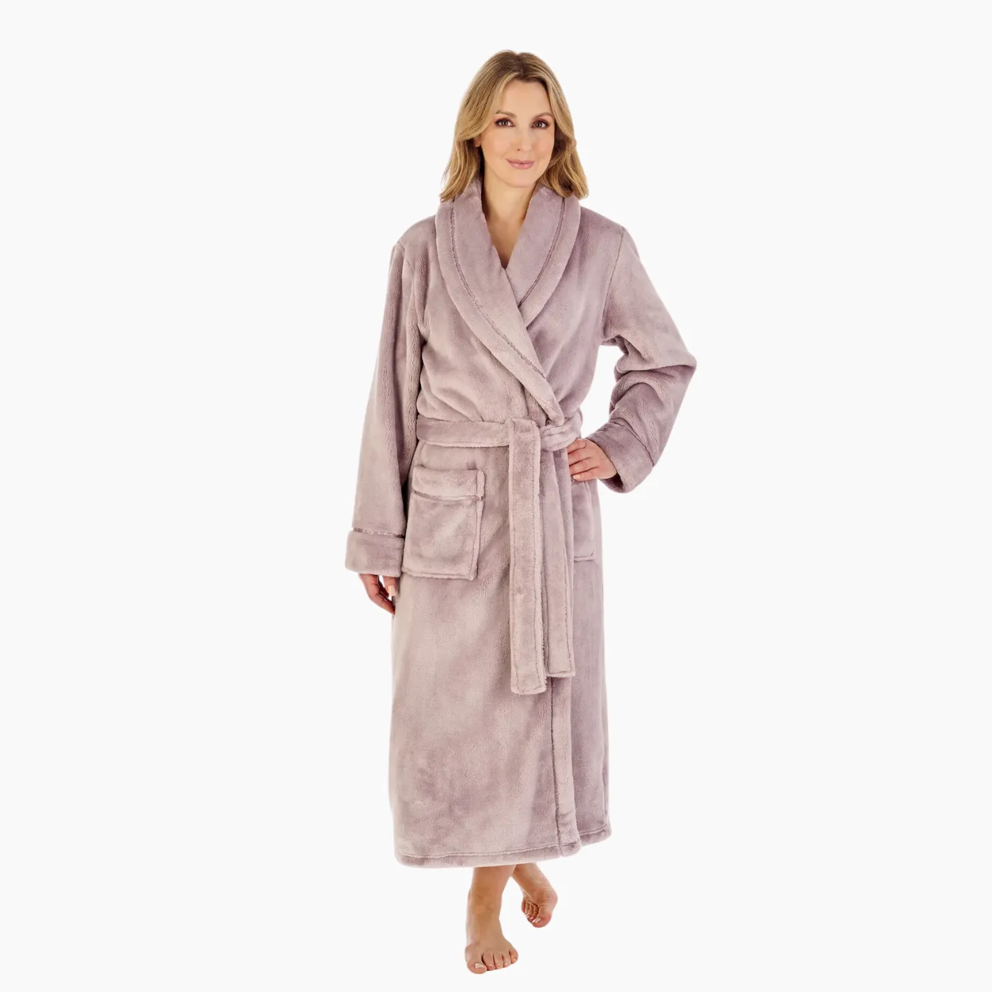 Slenderella Luxury Flannel Fleece Dressing Gown | Mink