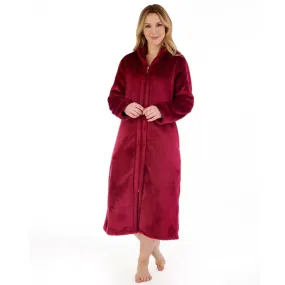 Slenderella Luxury Flannel Fleece Zip Through Housecoat | Raspberry